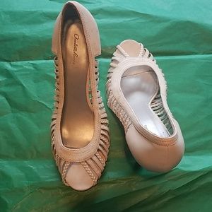 open toe white heels